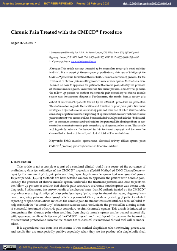 (PDF) Chronic Pain Treated with the CMECD Procedure