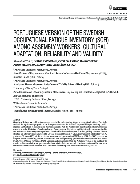 (PDF) Portuguese version of the Swedish Occupational Fatigue Inventory ...