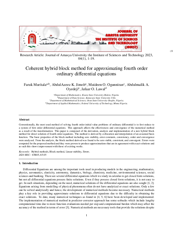 (PDF) Coherent hybrid block method for approximating fourth order ...