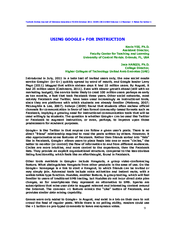 (PDF) NOTE FOR EDITOR: Using Google+ For Instructionusing Google+ For ...