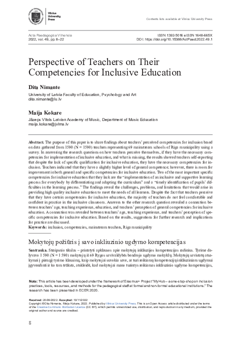 (PDF) Perspective of Teachers on Their Competencies for Inclusive Education