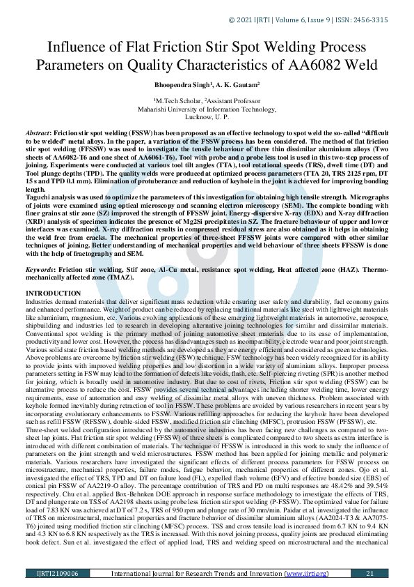 (PDF) Influence of Flat Friction Stir Spot Welding Process Parameters ...