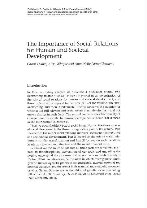 (PDF) The Importance of Social Relations for Human and Societal Development