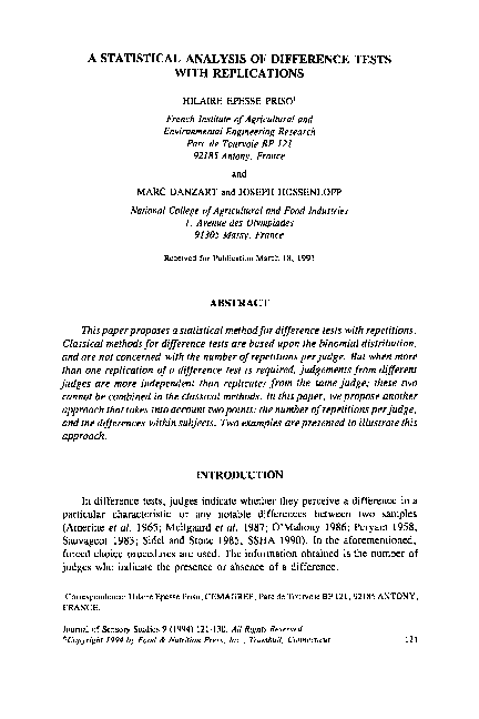 (PDF) A Statistical Analysis of Difference Tests with Replications