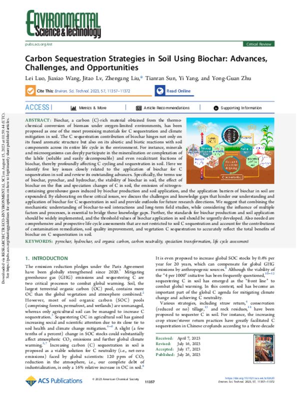 (PDF) Carbon Sequestration Strategies in Soil Using Biochar: Advances, Challenges, and Opportunities
