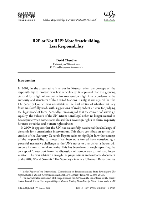 (PDF) R2P or Not R2P? More Statebuilding, Less Responsibility