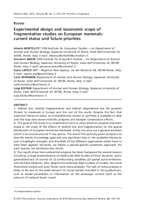(PDF) Experimental design and taxonomic scope of fragmentation studies ...