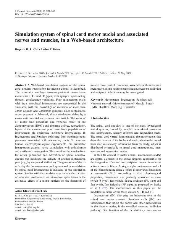 (PDF) Simulation system of spinal cord motor nuclei and associated ...
