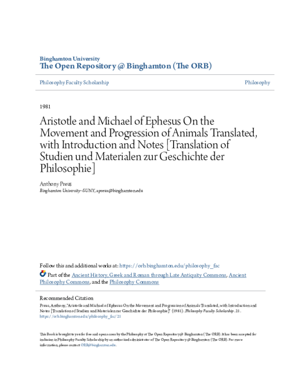 (PDF) Aristotle and Michael of Ephesus On the Movement and Progression ...