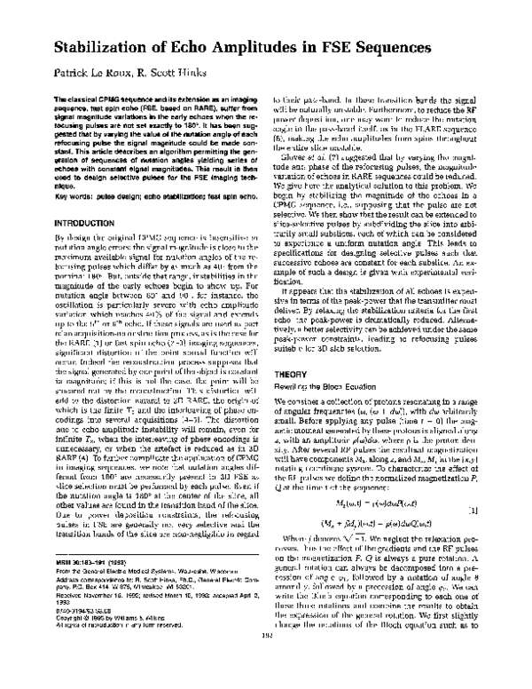 (PDF) Stabilization of echo amplitudes in FSE sequences