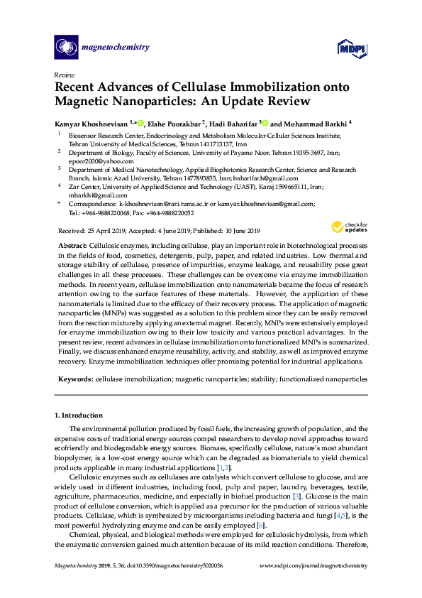 (PDF) Recent Advances of Cellulase Immobilization onto Magnetic ...