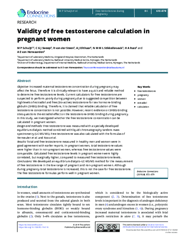 (PDF) Validity of free testosterone calculation in pregnant women