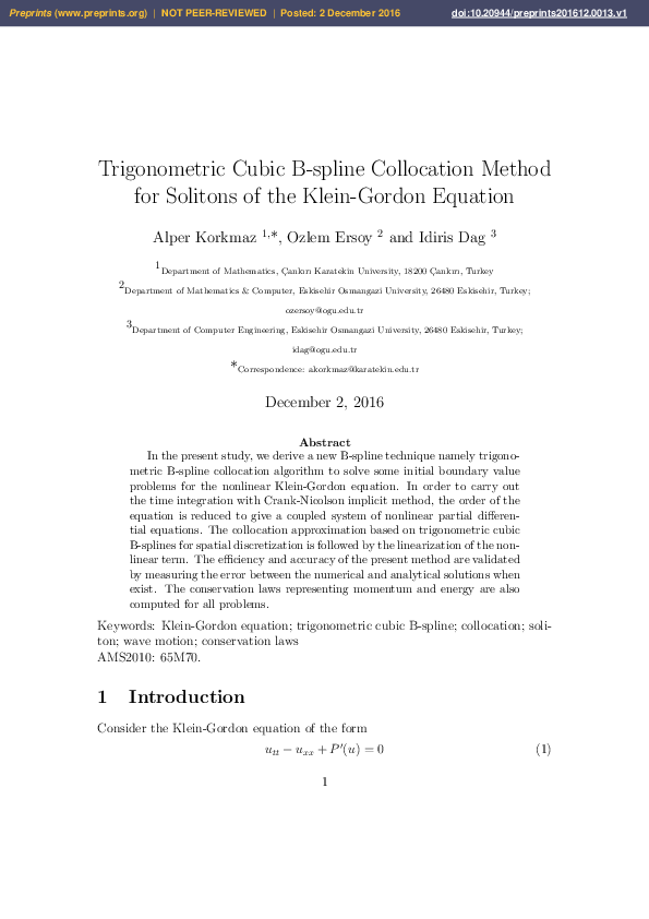 (PDF) Trigonometric Cubic B-spline Collocation Method for Solitons of ...