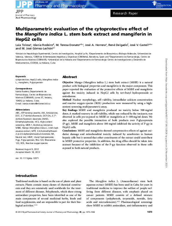 (PDF) Multiparametric evaluation of the cytoprotective effect of the Mangifera indica L. stem