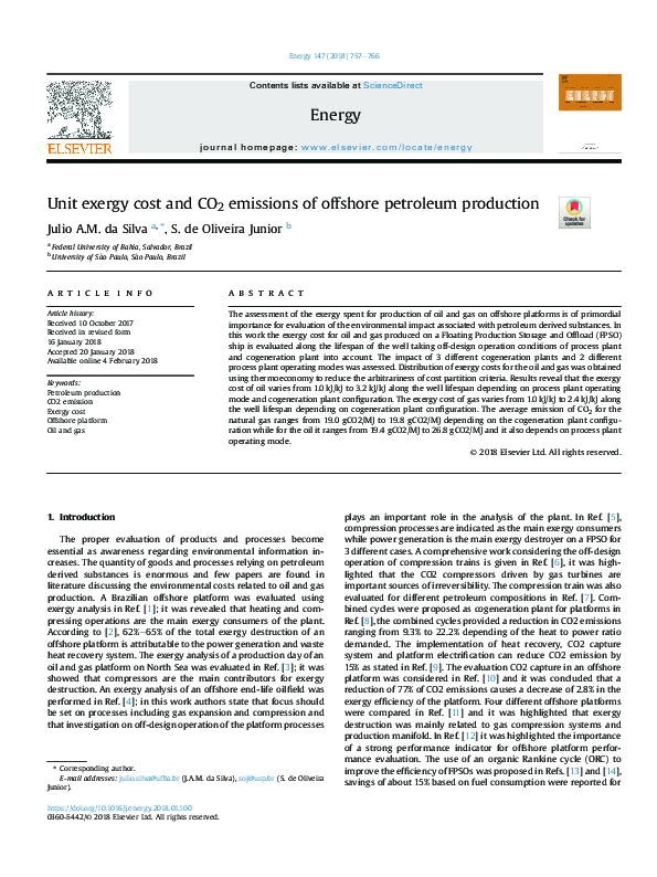 (PDF) Unit exergy cost and CO2 emissions of offshore petroleum production