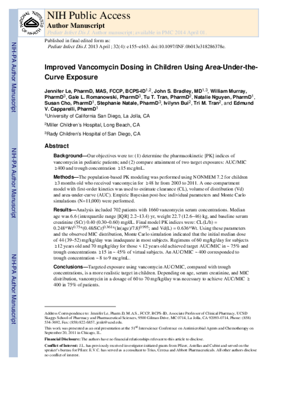 (PDF) Improved Vancomycin Dosing in Children Using Area Under the Curve ...
