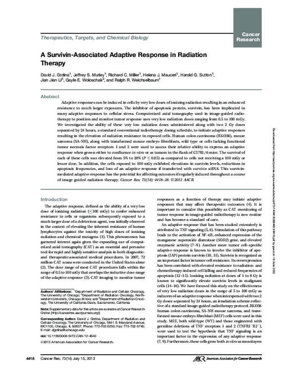 (PDF) A Survivin-Associated Adaptive Response in Radiation Therapy