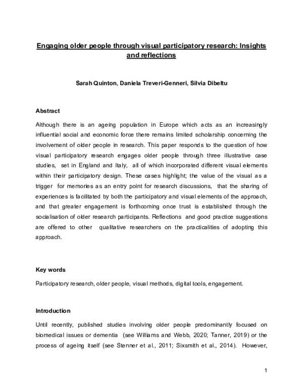(PDF) Engaging older people through visual participatory research ...