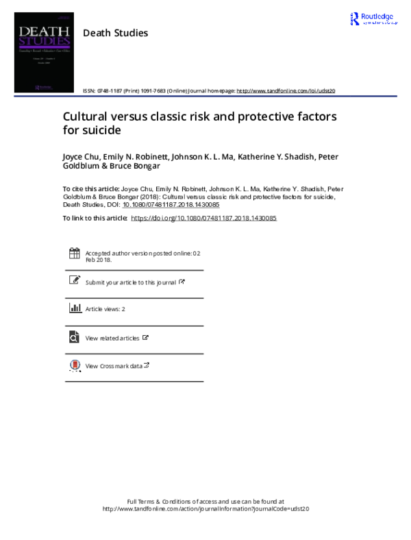 (PDF) Cultural versus classic risk and protective factors for suicide