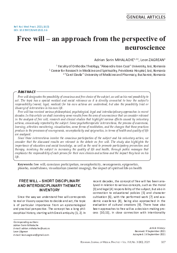 (PDF) Free will – an approach from the perspective of neuroscience