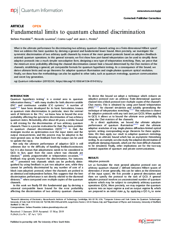 (PDF) Fundamental limits to quantum channel discrimination