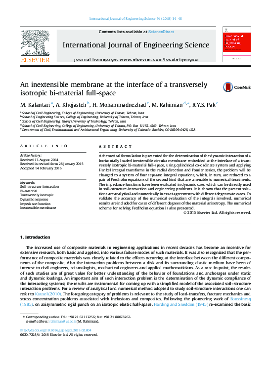 (PDF) An inextensible membrane at the interface of a transversely ...