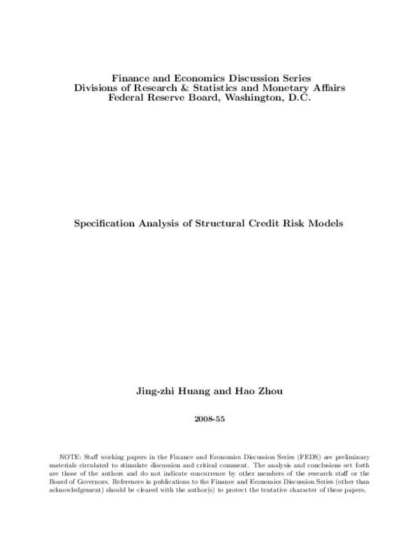 (PDF) Specification Analysis of Structural Credit Risk Models