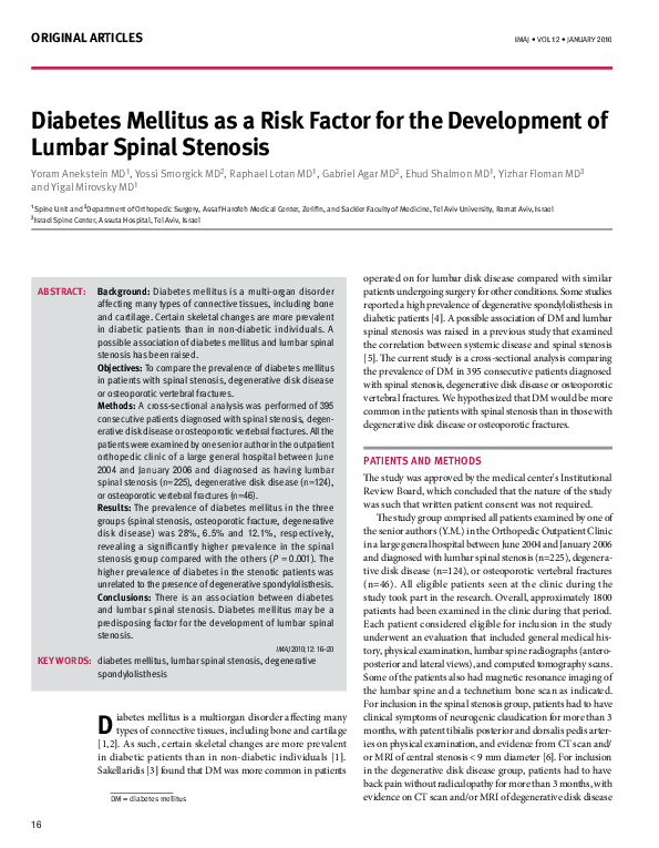 (PDF) Diabetes mellitus as a risk factor for the development of lumbar ...