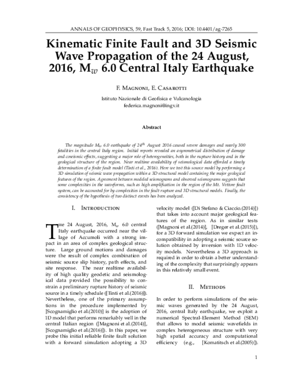 (PDF) Kinematic finite fault and 3D seismic wave propagation of the 24 ...