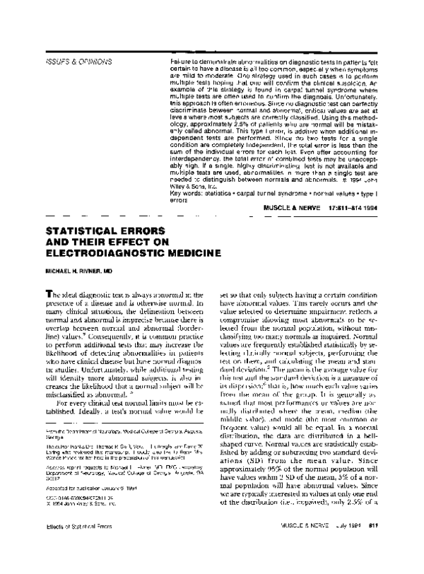 (PDF) Statistical errors and their effect on electrodiagnostic medicine