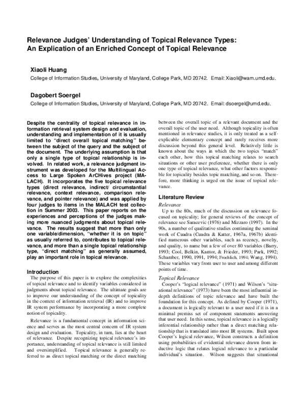 (PDF) Relevance judges' understanding of topical relevance types: An ...