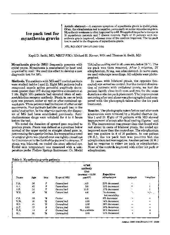 (PDF) Ice pack test for myasthenia gravis Michael Rivner Academia.edu