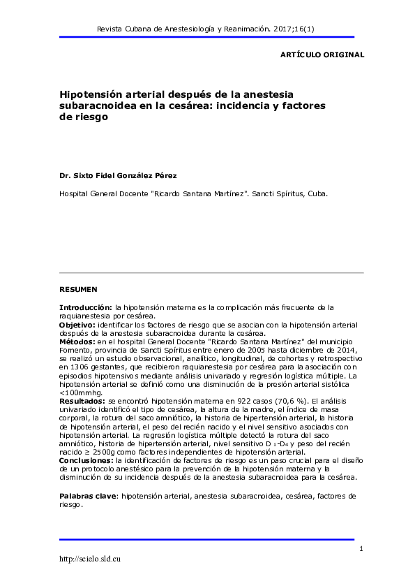 (PDF) Hipotensión arterial después de la anestesia subaracnoidea en la ...