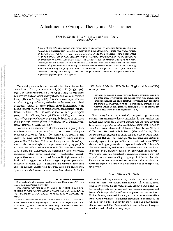 (PDF) Attachment to groups: Theory and management