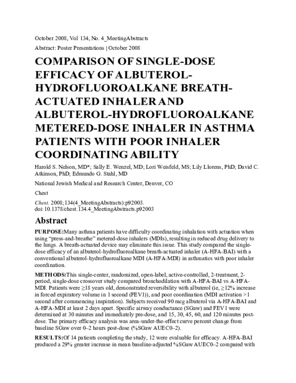 (PDF) Comparison of Single-Dose Efficacy of Albuterol-Hydrofluoroalkane ...