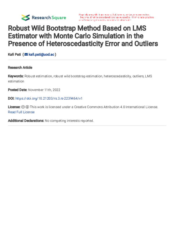 (PDF) Robust Wild Bootstrap Method Based on LMS Estimator with Monte ...