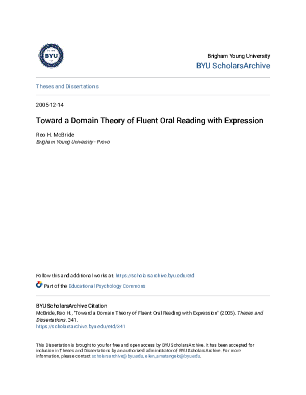 (PDF) Toward a Domain Theory of Fluent Oral Reading with Expression