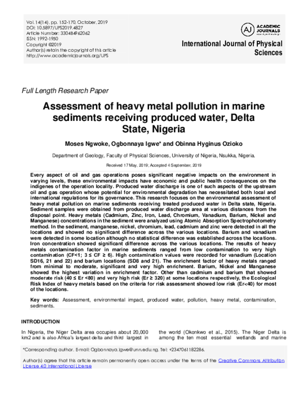 (PDF) Assessment of heavy metal pollution in marine sediments receiving ...