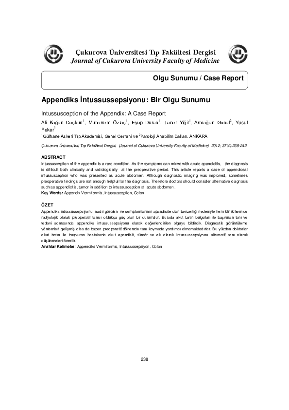 (PDF) Intussusception of the Appendix: A Case Report | Muharrem Oztas ...