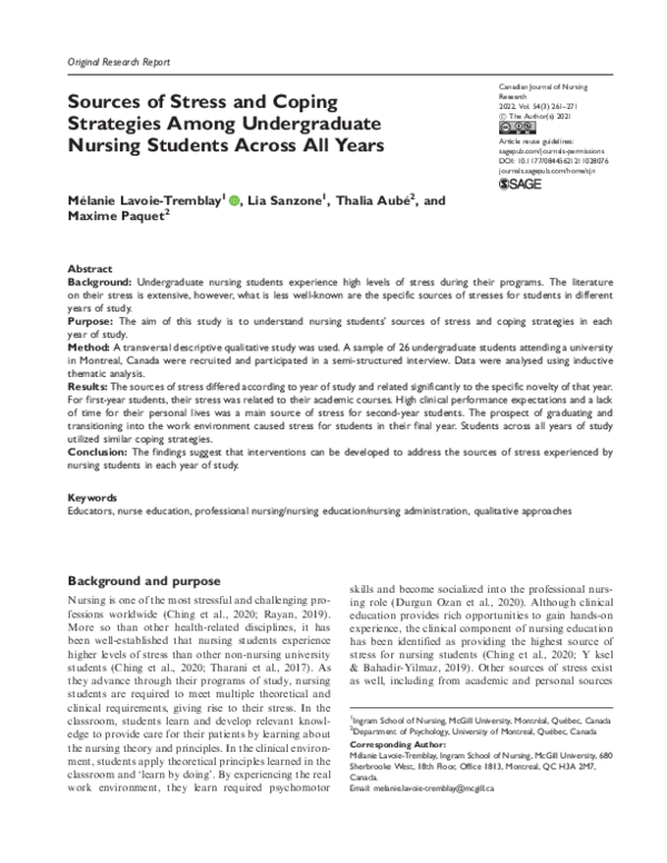 (PDF) Sources of Stress and Coping Strategies Among Undergraduate ...