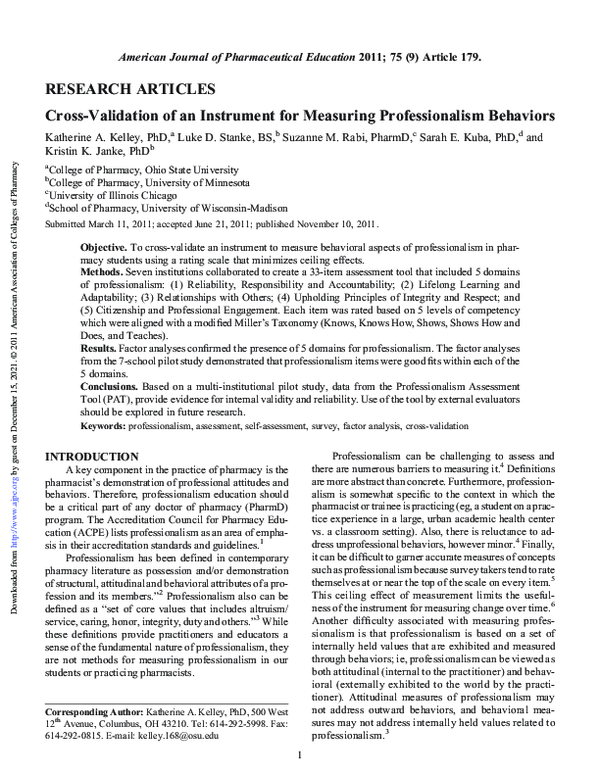 (PDF) Cross-Validation of an Instrument for Measuring Professionalism ...