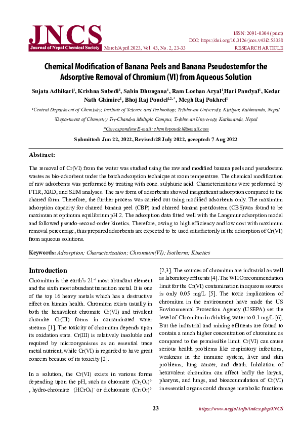 (PDF) Chemical Modification of Banana Peels and Banana Pseudostem for ...