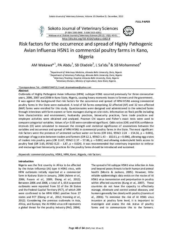 (PDF) Risk factors for the occurrence and spread of Highly Pathogenic ...
