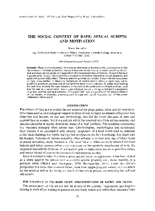 (PDF) The Social Context of Rape: Sexual Scripts and Motivation