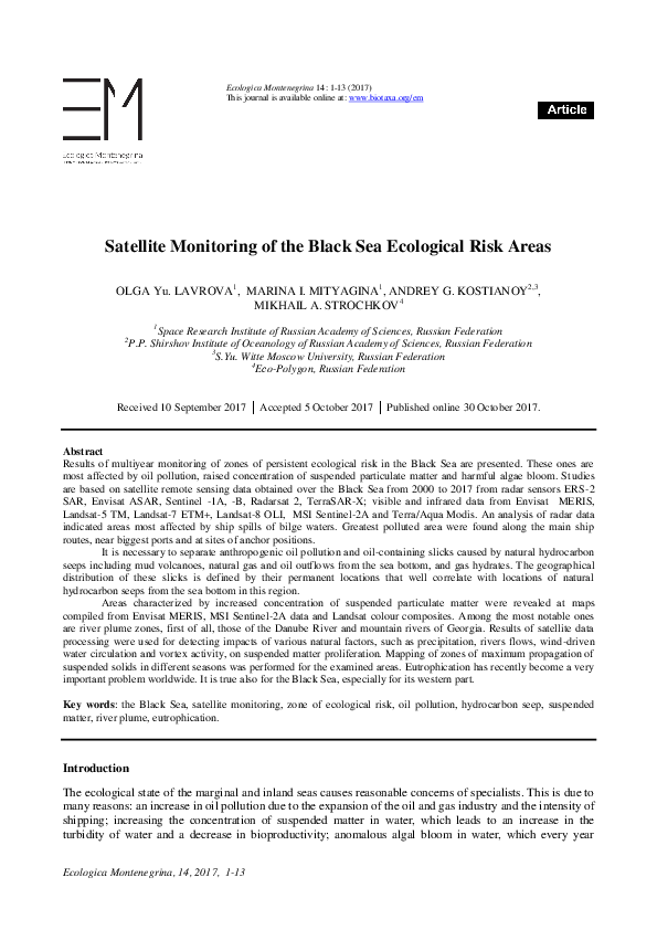 (PDF) Satellite Monitoring of the Black Sea Ecological Risk Areas