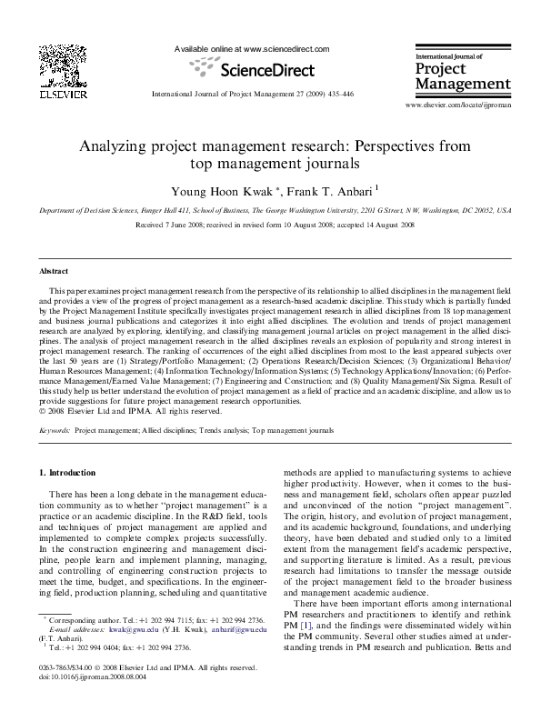 (PDF) Analyzing project management research: Perspectives from top ...