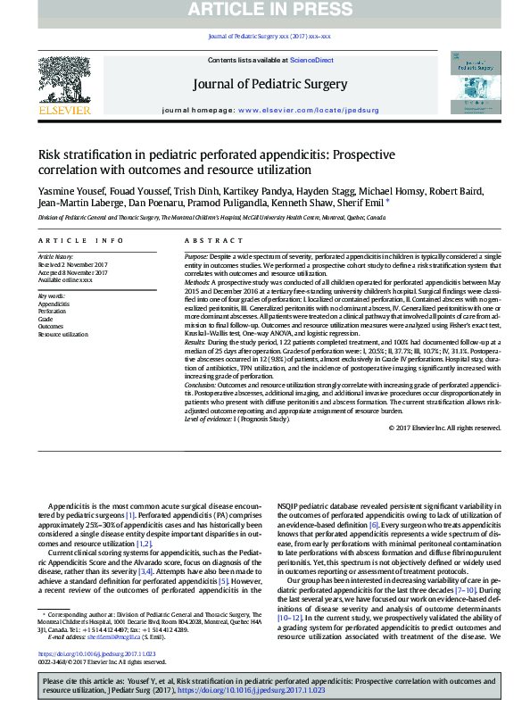 (PDF) Risk stratification in pediatric perforated appendicitis ...