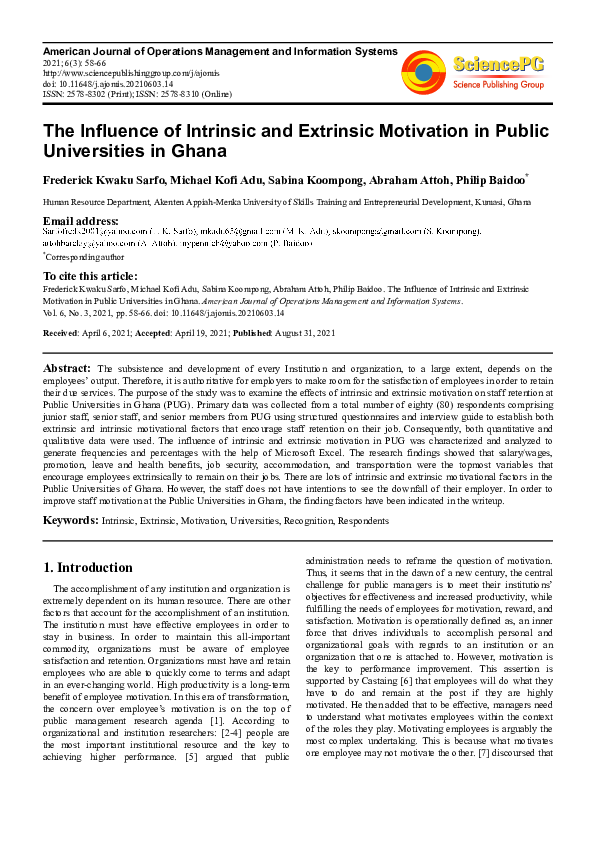 (PDF) The Influence of Intrinsic and Extrinsic Motivation in Public ...