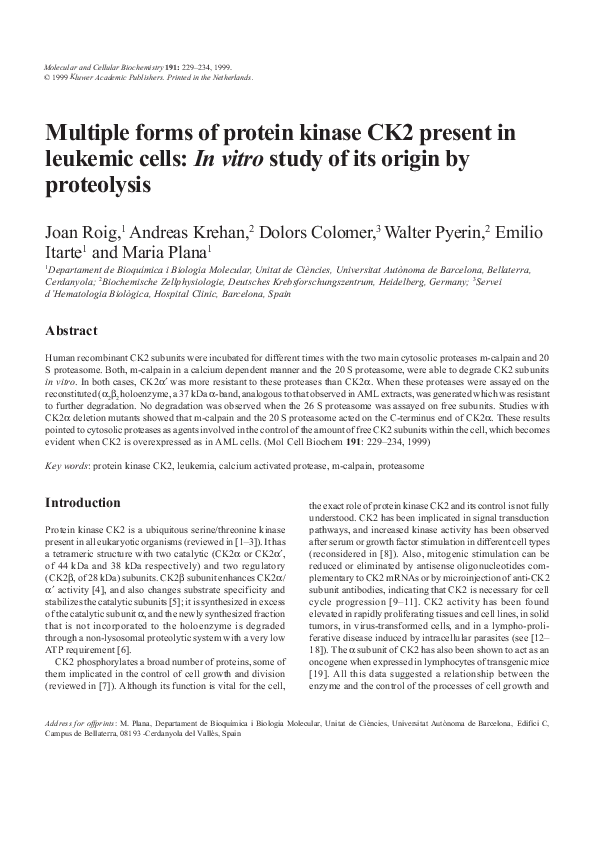 (PDF) Multiple forms of protein kinase CK2 present in leukemic cells ...