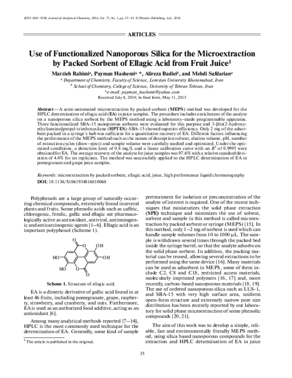 (PDF) Use of Functionalized Nanoporous Silica for the Microextraction ...